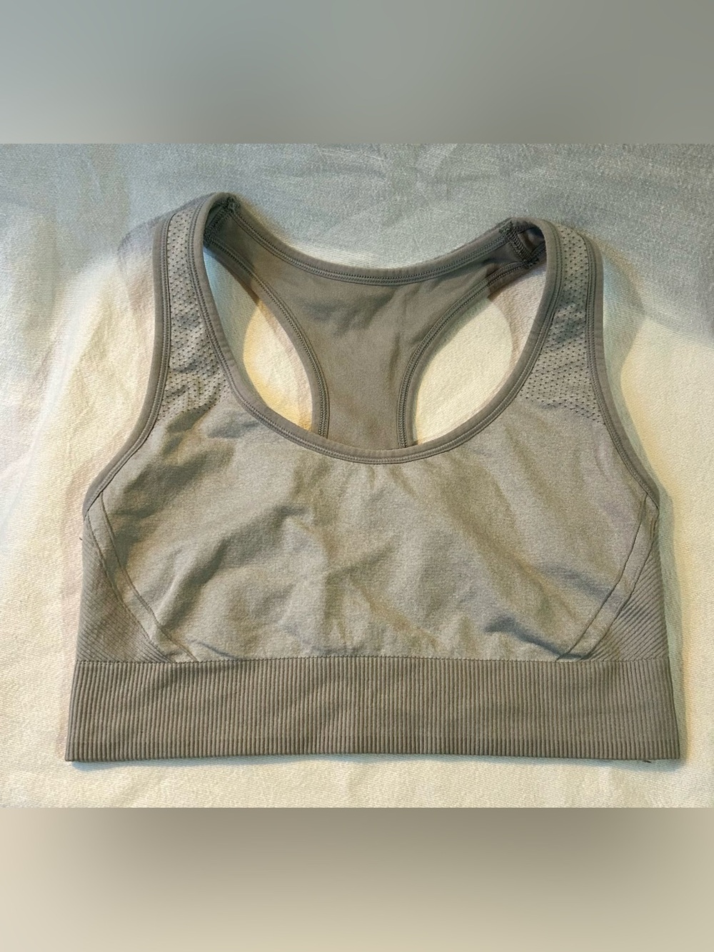 All In Motion Racerback Sports Bra Light Gray Grey Mesh Detail XL High Support